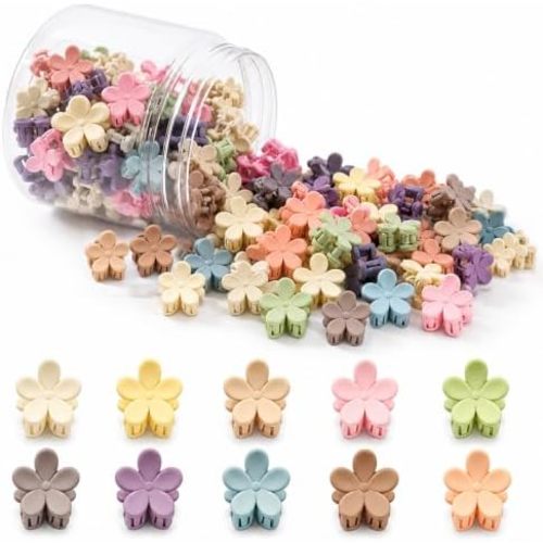 100Pcs Mini Flower Hair Clips for Kids, Cute Mini Claw Clips Hair Pins Barrettes Colorful Toddler Small Hair Accessories for Girls Teens Women (Colorful - Flowers)