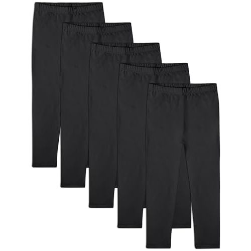 FEQO 5 Pack Toddler and Baby Girls Cotton Leggings Pants Full Length Basic Leggings Stretchy Legging Tight Pants
