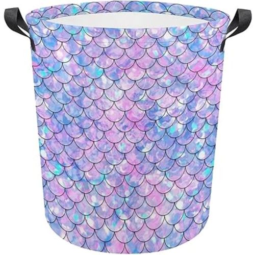 Lurhonp Collapsible Laundry Basket Mermaid Large Waterproof Laundry Bag Dirty Clothes Storage Basket Toys Organizer with Handles for Kids Room,Mermaid 04