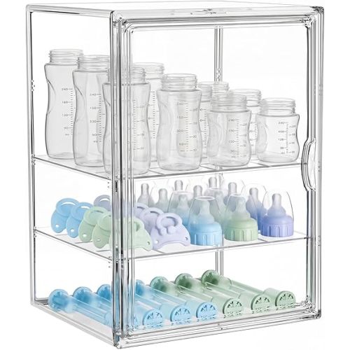 Baby Bottle Organizer for Countertop, X-Large Clear Bottle Storage Organizer, Baby Bottle Storage Organizer for Bottles, Nipples, Pump Parts & Food Jars, Nursery Cabinet, Kitchen Pantry