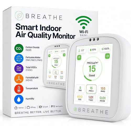 BREATHE Airmonitor Plus Indoor Air Quality Monitor w/CO₂, PM & App. Gen 2.