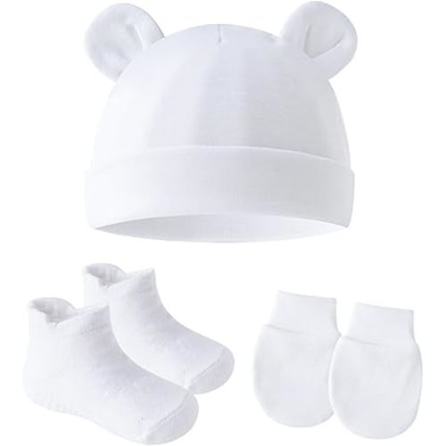 UTTPLL Newborn Hats Mittens Set Toddler Girls Boys Cotton Nursery Hospital Beanie No Scratch Gloves Unisex Baby Infant Caps