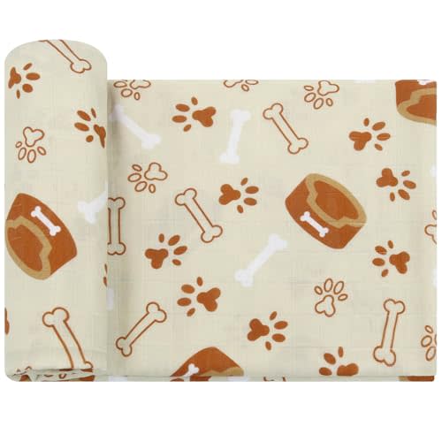 LifeTree Baby Swaddle Blankets, Muslin Swaddle Blankets Unisex Swaddling Wrap Receiving Blanket, 70% Viscose from Bamboo and 30% Cotton, Large 47" x 47", Dog Elements Pattern