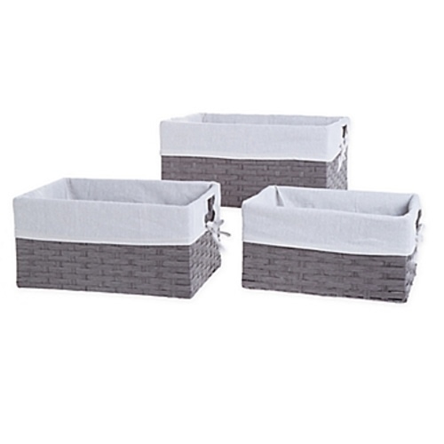 Bee & Coco 3-Piece Wicker Lined Storage Baskets in - Grey/white