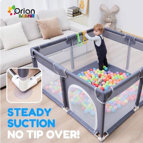 Orian Baby Playpen Large Playpen for Babies and Toddlers, Oxford Fabric, Indoor & Outdoor Play Pen, 10 Colorful Balls, 4 Pull-Up Rings, Carry Bag (50x50)
