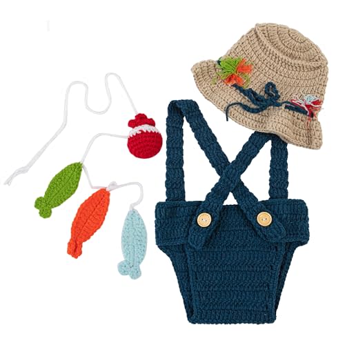 Zeroest Baby Photography Props Newborn Crochet Outfits Knitted Fisherman Set | Handmade Photo Shoot Costume for Boys Girls