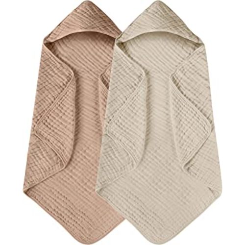 Yoofoss Hooded Baby Towels for Newborn 2 Pack 100% Muslin Organic Cotton Baby Bath Towel with Hood for Babies, Infant, Toddler and Kids, Large 32x32Inch, Soft and Absorbent Newborn Essential