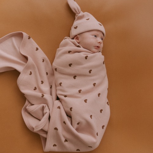 Organic Swaddle Blanket & Hat Set - Hearts