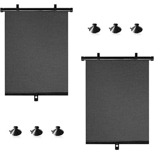 2PCS Universal Car Side Window Sun Shade, Roller Car Side Window Sun Shade with Suction Cups, for Sedans Trucks SUVs Hatchbacks Jeeps, Sun Glare UV Rays Protection (16"x18")