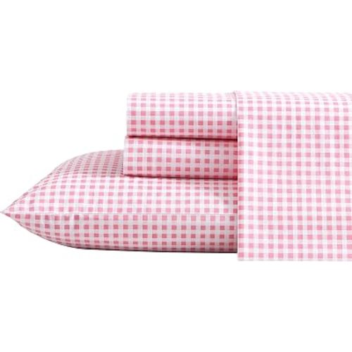 Poppy & Fritz - Full Size Sheet Set, 100% Long-Staple Percale Cotton Bedding, Crisp & Cool, Deep Pockets, Bed Sheets with Matching Fitted Sheet & Pillowcase (Gingham Plaid Pink)