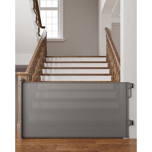 Cumbor 76" Wide Long Retractable Safety Gates for Stairs, Mesh Dog Gate for The House, 34" Tall Extra Wide Pet Gate for Dogs, Long Gates for Doorways, Hallways, Indoor/Outdoor(Gray)