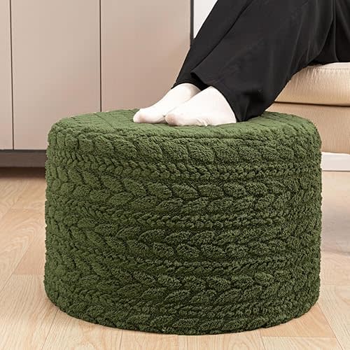 Round Pouf Ottoman Foot Stool 20x14In Ottoman Footrest for Couch Sofa Green