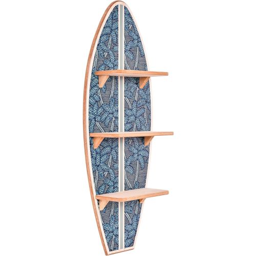 American Art Decor Reyn Spooner Electric Palms - Navy Surfboard Printed Wall Shelf - 13" x 35"