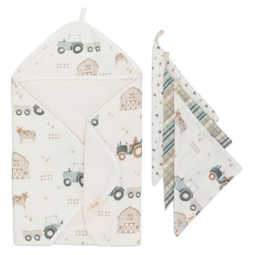 Charlie Tractor Baby Towel and Washcloth Set | Crane Baby