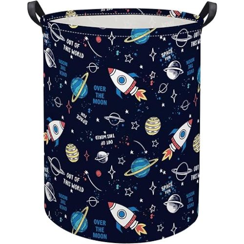 HIYAGON Kids Laundry Basket Baby Hamper for Nursery Boys Kids Hamper Cute Kids Toys Storage Bin Organizer Butterfly Room Decor for Home(Rocket Planet)
