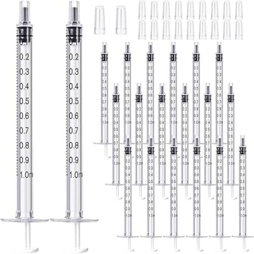 20 Pack 1ml Syringe with Cap for Liquid, 1cc Plastic Small Syringes Without Needle for Scientific Labs, Measurement, Dispensing, Pet Feeding