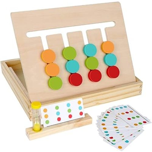 Montessori Learning Toys Slide Puzzle Color & Shape Matching Brain Teasers Logic Game Preschool Educational Wooden Toys for Kids Boys Girls Age 3 4 5 6 7 Years Old Airplane Travel Toy Birthday Gifts