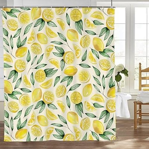 banonaty Lemon Shower Curtain Lemon Fruit Shower Curtains for Bathroom Waterproof Fabric Yellow Lemon Shower Curtain 60x72 in