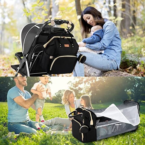 Baby Diaper Bag Backpack with Changing Station，TOBRBE Baby Bags for Boys Girl with Bassinet Bed Newborn Registry Baby Shower Gifts Waterproof Large Capacity
