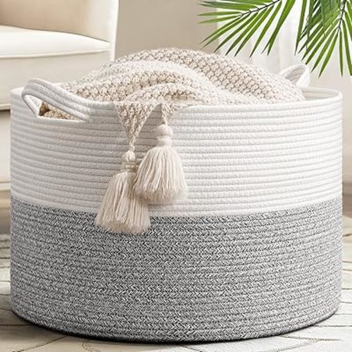 Goodpick Woven Blanket Basket Living Room, Toy Bin for Playroom, 65L