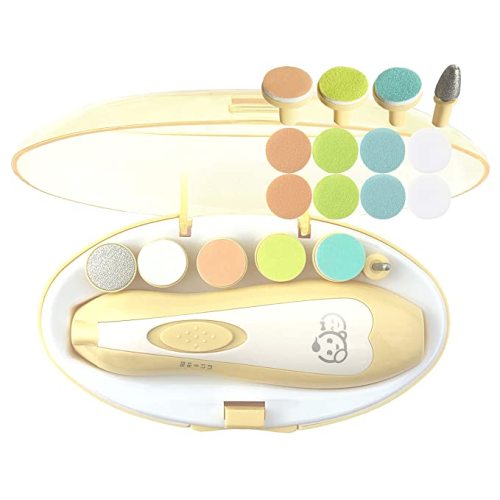 Baby Nail Clippers 20 in 1 by Royal Angels | Safe Electric Baby Nail Trimmer, Baby Nail File Kit, Additional Replacement Heads, Newborn Toddler Toes and Fingernails, Trim and Polish (Yellow)