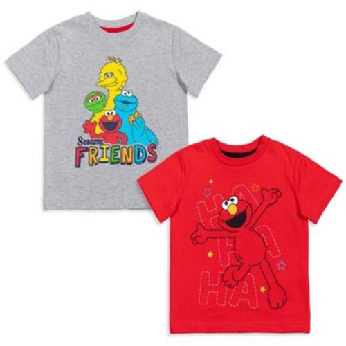 Sesame Street Elmo Cookie Monster Big Bird Toddler Boys 2 Pack T-Shirts Gray/Red 3T