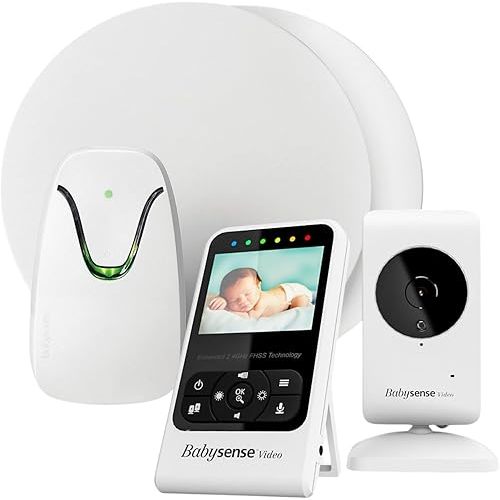 Babysense Video & Breathing Movement Monitor - Video Baby Monitor with Breathing Motion Detection & Alerts Bundle Pack - Video Monitor V24R with Babysense 7 Under-The-Mattress Sleep Monitor