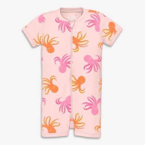 Primary Baby Organic Zip Shortie In Octopus Pals In Light Blossom Octopus Size 0-3 Months