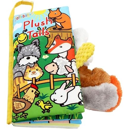 Baby Soft Animal Tails Activity Cloth Book with Crinkle Fabric, Plush Tails