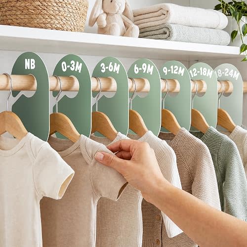 Baby Clothes Dividers for Closet - Baby Size Dividers Set for Nursery Closet Organizer, 7 Pcs Sage Green Boy Girl Clothes Hanger Organizer from Newborn to 24 Months for Infant Nursery Room Decor