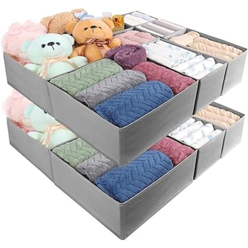 Drawer Organizer Clothes, 16 Pack Dresser Organizer Bins, Foldable Closet Organizers and Storage Fabric Dresser Bins, Shallow Drawer Dividers for Clothing, Underwears, Socks, Tie