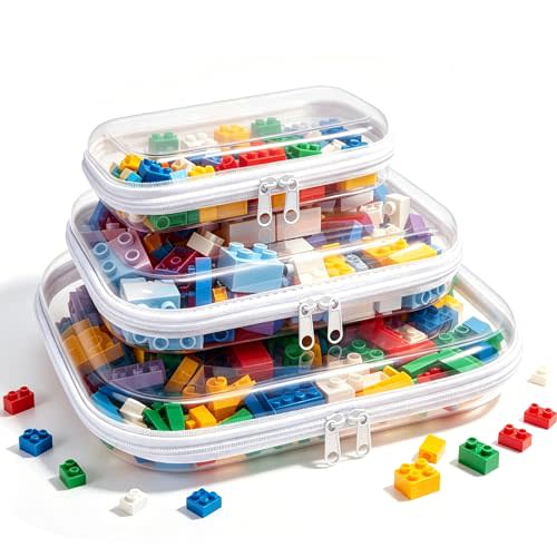 Clear Hard Plastic Zipper Case,Transparent Double Zippers Hard Pouch with 3pcs,Portable Travel Organizer Bin for Toy Storage
