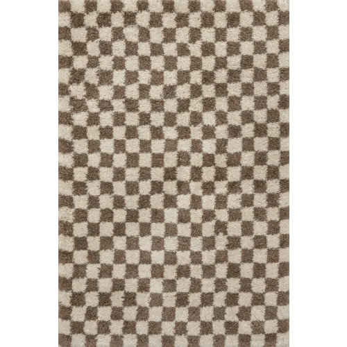 Bettie Retro Checkered Shag Rug | Beige
