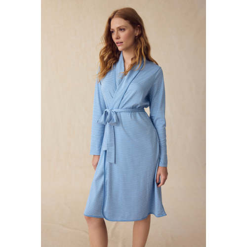 LAKE | Women | Pima Cotton Pajamas | Serene Blue Stripe Pima Robe