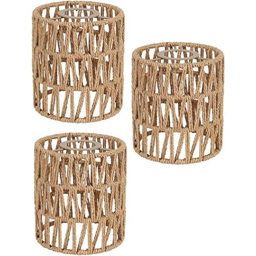 3 Pack Rattan Lamp Shade Small Boho Shades Replacement - Pendant Sconce Shade Ceiling Fan Light Covers Cylinder Woven Lampshade for Floor Lamps Pendant Light Chandelier Wall Sconces Light Fixture