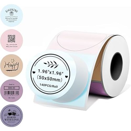 Phomemo 2 Inch Round Thermal Labels,5 Color Self-Adhesive Stickers for M110/M100/M220/M108/M221 Label Makers,50x50mm Circle Sticker Labels for Small Business,Baking, Candle, Logo, Canning,140pcs/Roll