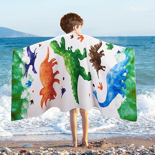WERNNSAI Dinosaur Kids Beach Towel for Boys - 30” x 60” Pool Towels Personalized Beach Towels for Boys Kids Quick Dry Ultra Absorbent Super Soft Beach Blanket Camping Travel Swimming Bath Shower Towel