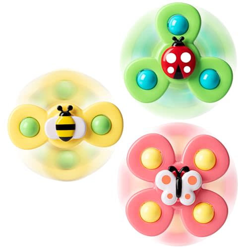 3PCS Suction Cup Spinner Toys for 1 2 Year Old Boys Spinning Toys Baby Toys 12-18 Months Sensory Toys for Toddlers 1-3 Easter Basket Stuffers Gifts for 1 Year Old Girls | Sensory Fidget Toy, Bee Ladybug Butterfly Design, for Boys Girls 1-3, Bath Car Wi...