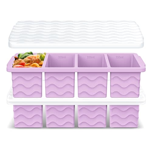 Doasuwish Silicone Freezer Tray for Soup with Lid – 1-Cup Soup Container Cube Style Ice Cube Trays for Freezer, Meal Prep & Food Storage, Freeze 250mL/125mL Portions – 2 Pack