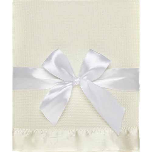 Quadow Thermal Waffle Weave Baby Blanket with Satin Nylon Trim (Ivory)