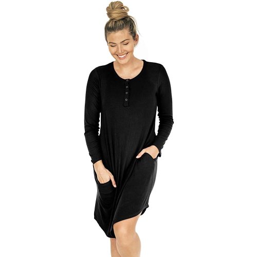 Kindred Bravely Betsy Bamboo Henley Nursing Nightgown | Long Sleeve Maternity Nightgown