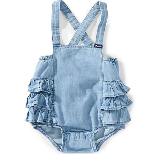 Wrangler® Baby Girls Sleeveless Solid Denim Ruffle Romper