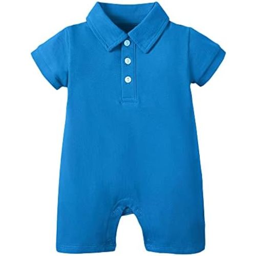 DEFAHN Baby Boy Polo Romper Short Sleeve Solid Bodysuit Jumpsuit Collared Onsies Pique Infant One-Piece Outfit