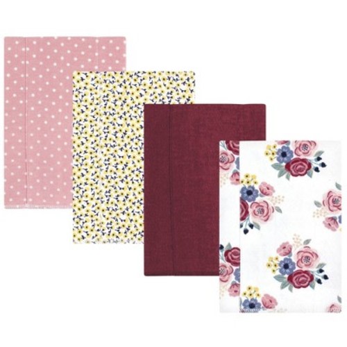 Hudson Baby Infant Girl Cotton Flannel Burp Cloths, Blush Navy Floral 4-Pack, One Size