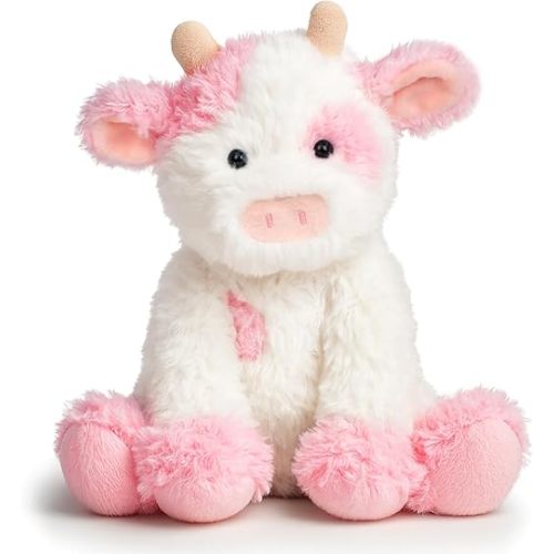 Hopearl Adorable Plush Cow Toy Floppy Dairy Cattle Soft Stuffed Animal Cute Birthday Gifts for Boys Girls Kids Toddlers, Pink, 9''