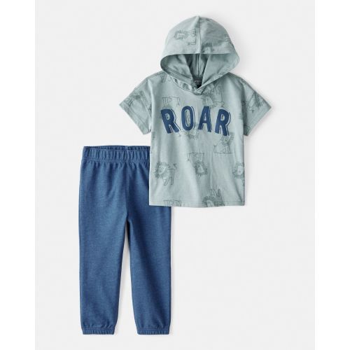 Toddler Boy 2-Piece Roar Dinosaur Hooded Tee & Jogger Pant Set - Green/Blue