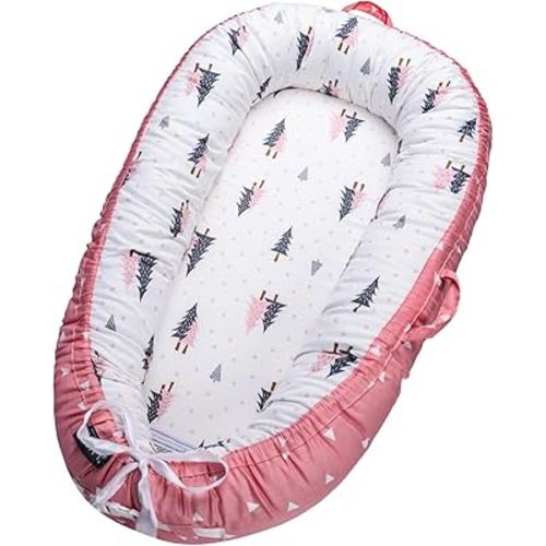 Infant Support Cushions | Baby Lounger | Organic Cotton Infant Lounger | Reversible, Adjustable & Portable Floor Lounger | Supervised Use | Soft, Breathable, Washable Cover (Pink)