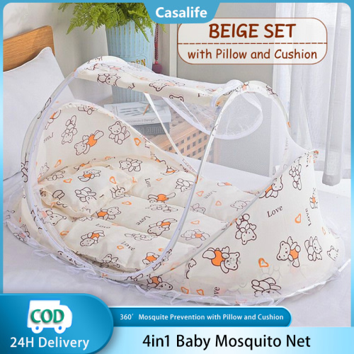 4in1 Baby Mosquito Net Newborn Folding Soft Cushion Bed With Pillow Big Folding Anti-insects Tent