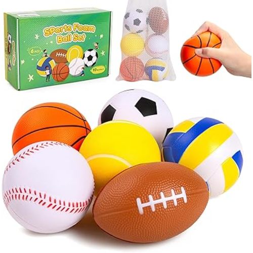 Balls for Toddlers Babies, Soft Baby Toys, 6 Pack 3.5" Foam Balls Kids Sports Set, Small Soccer Basketball Baseball Football Volleyball Tennis, Indoor Outdoor Toys Games Gifts for Boys Girls