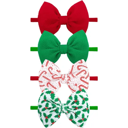Christmas Baby Girl Bows Headbands Xmas Tree Headbands Candy Cane Hair Bow Elastic Nylon Hairbands Hair Accessories Newborn Infant Toddler